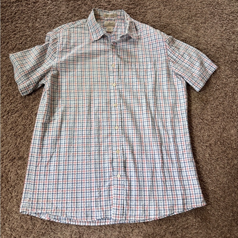 LL Bean Slightly Fitted Men Button Up Shirt Size Large Tall EUC